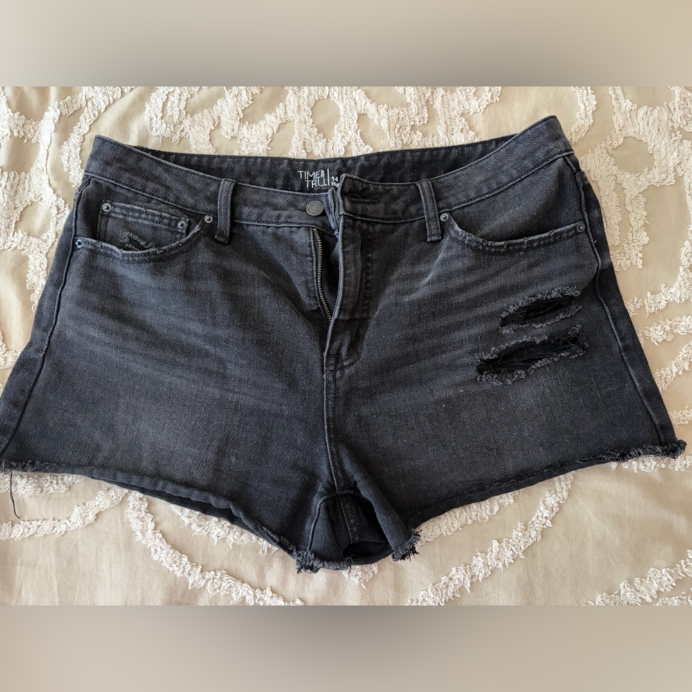 Time and Tru Women's Distressed Black Denim Shorts